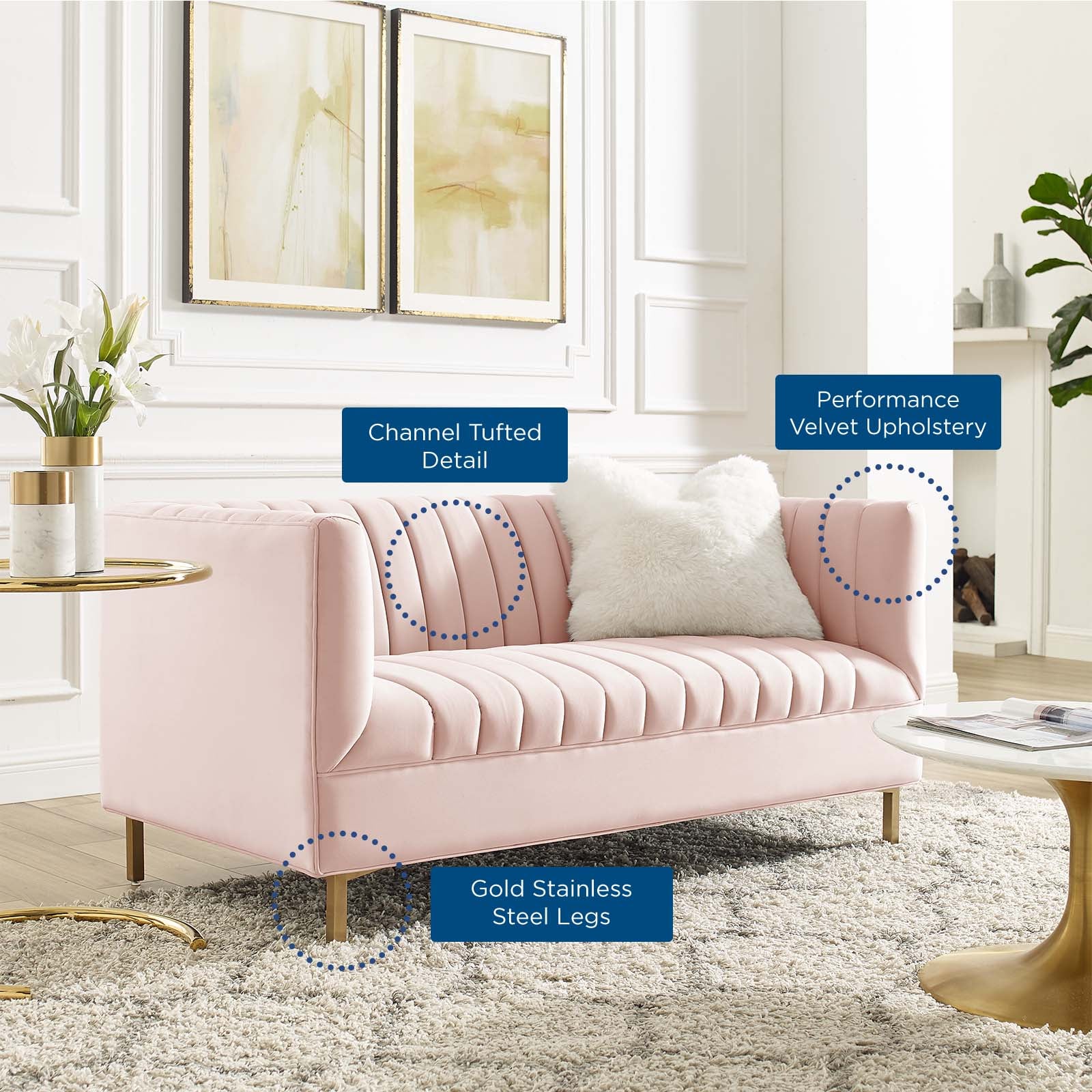 Shift Channel Tufted Performance Velvet Loveseat by Modway