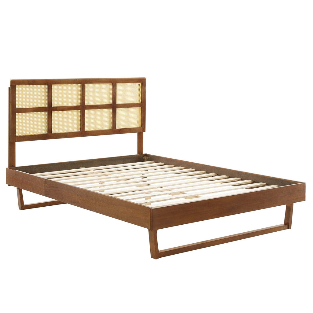 Sidney Cane and Wood Full Platform Bed With Angular Legs by Modway