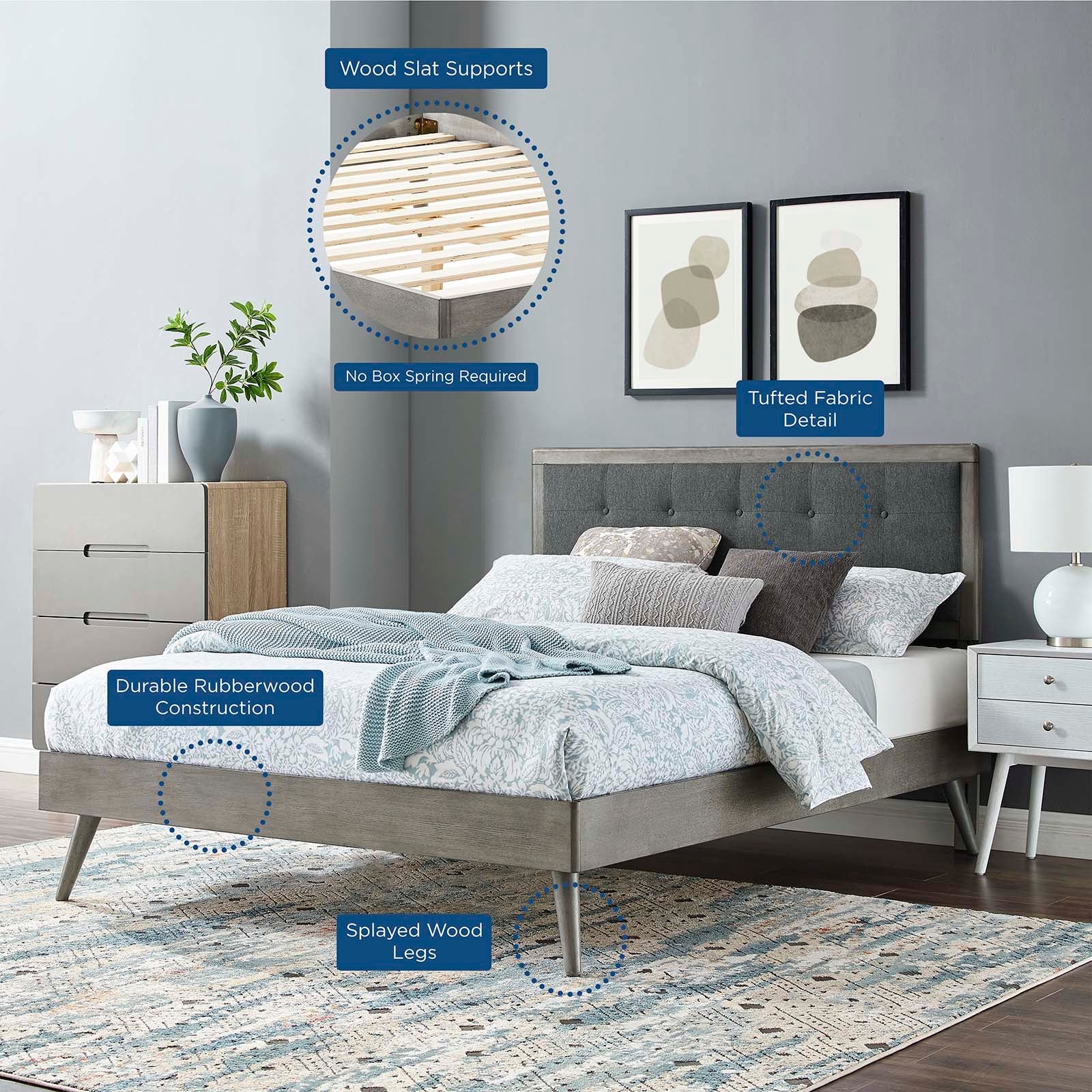 Willow Wood Queen Platform Bed With Splayed Legs by Modway