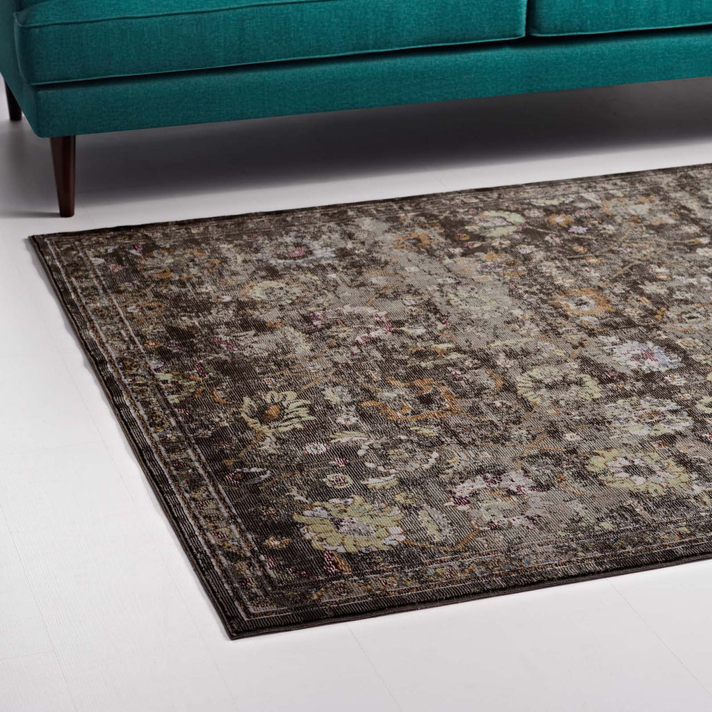 Minu Distressed Floral Lattice 4x6 Area Rug by Modway
