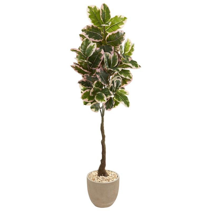 70"  Variegated Rubber Leaf Artificial Tree in Sandstone Planter (Real Touch)