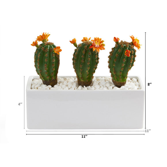 11" Cactus Succulent Artificial Plant in Glazed White Planter