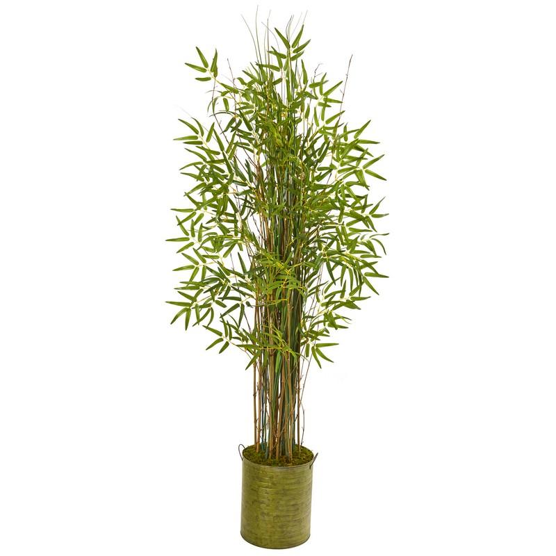 53"  Bamboo Grass Artificial Plant in Green Metal Planter