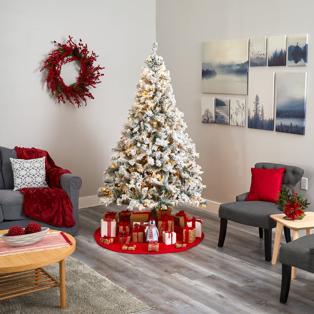 7' Flocked White River Mountain Pine Artificial Christmas Tree w/ Pinecones