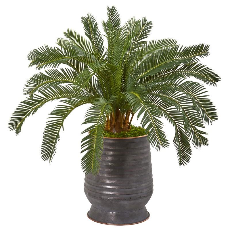 31"  Cycas Artificial Plant in Ribbed Metal Planter