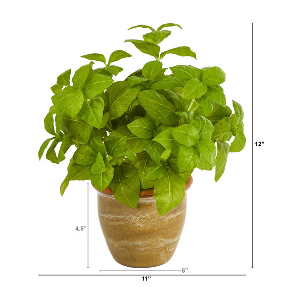12" Basil Artificial Plant in Ceramic Planter