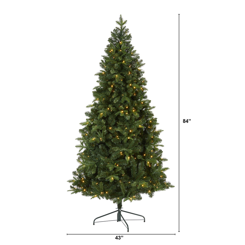 7' Grand Teton Spruce Flat Back Artificial Christmas Tree w/220 Clear LED