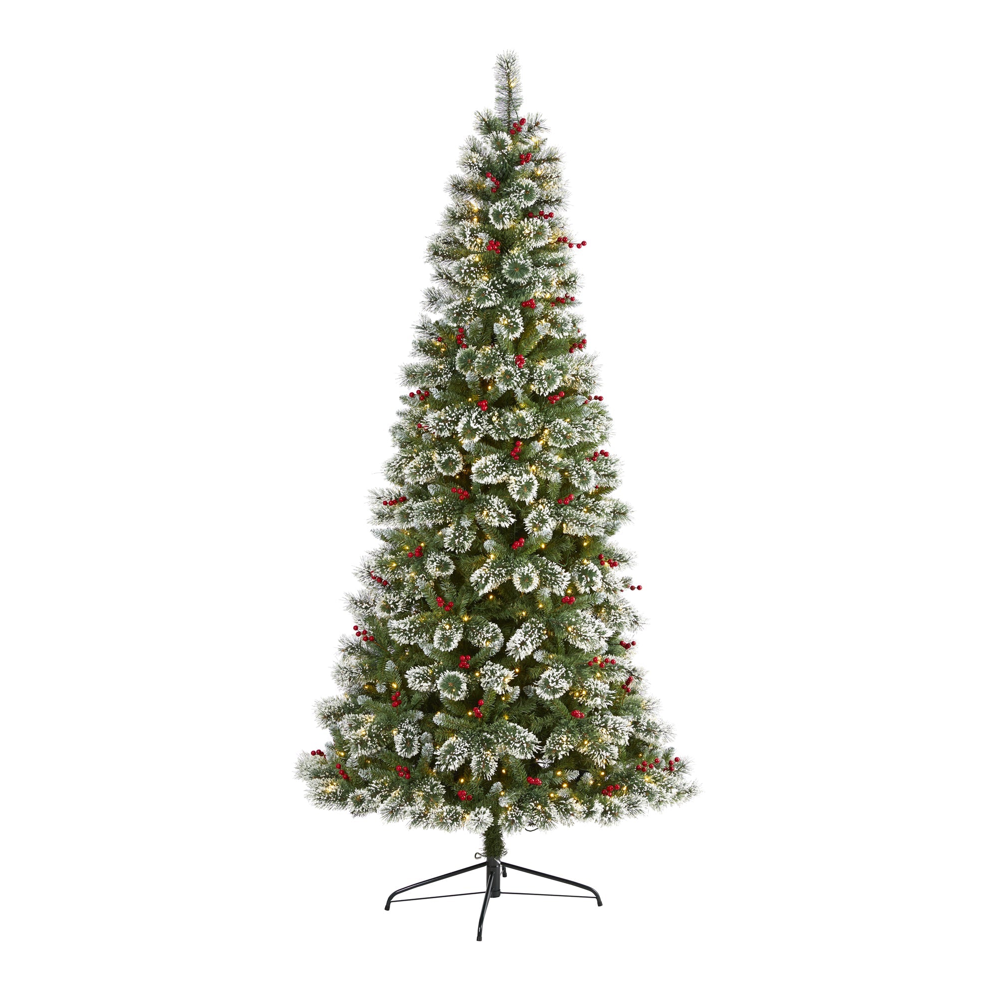8' Frosted Swiss Pine Artificial Christmas Tree w/ 550 Clear LED Lights & Berrie