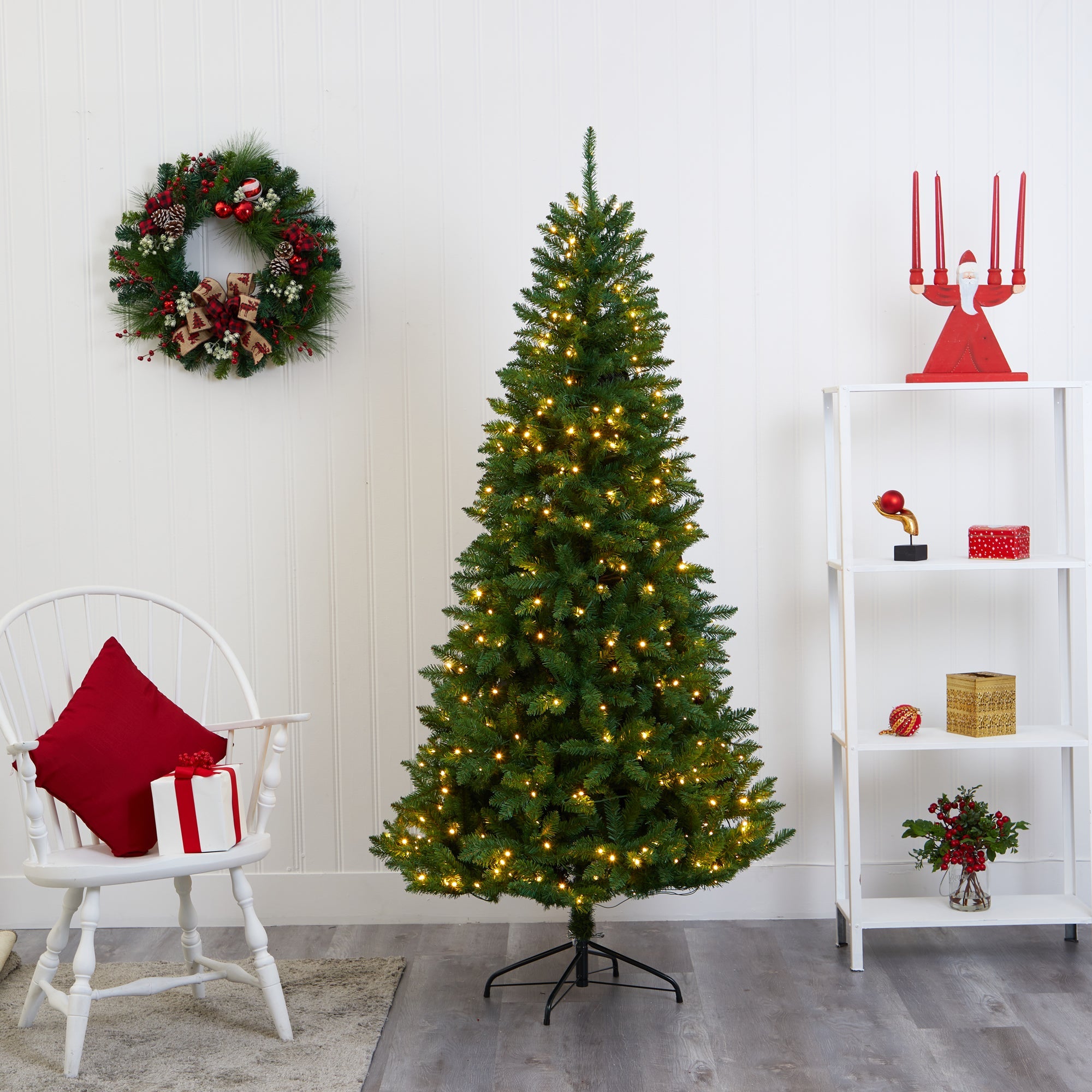 6.5' Green Valley Fir Artificial Christmas Tree w/ 350 Clear LED Lights