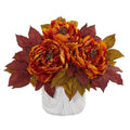 Peony Artificial Arrangement in Marble Finished Vase
