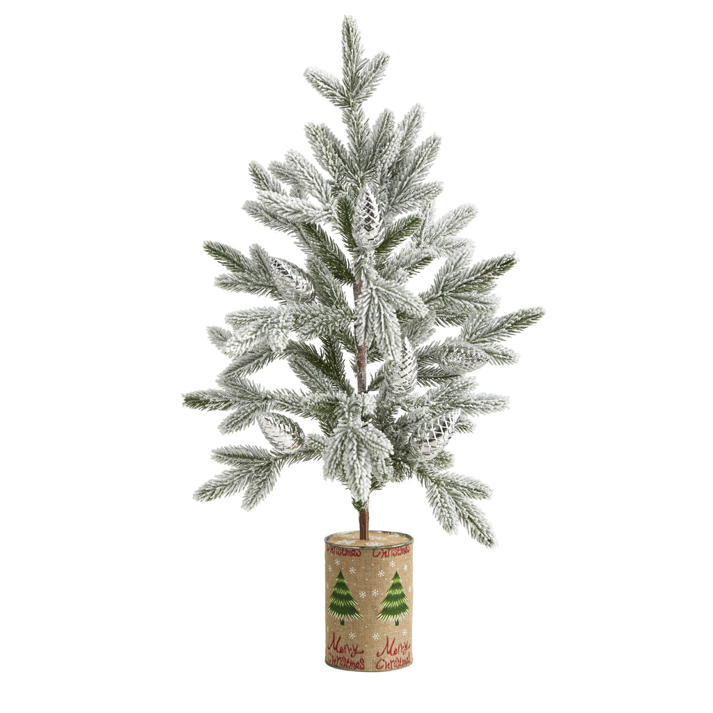 28" Flocked Christmas Artificial Tree in Decorative Planter