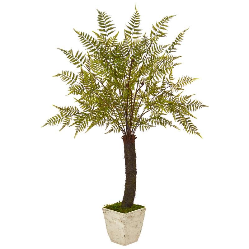 74" Fern Artificial Plant In White Planter 9485 By Nearly Natural