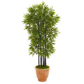 5' Bamboo Artificial Tree w/Black Trunks in Terra cotta Planter UV Resistant