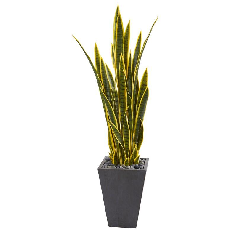 4.5"  Sansevieria Artificial Plant in Slate Planter