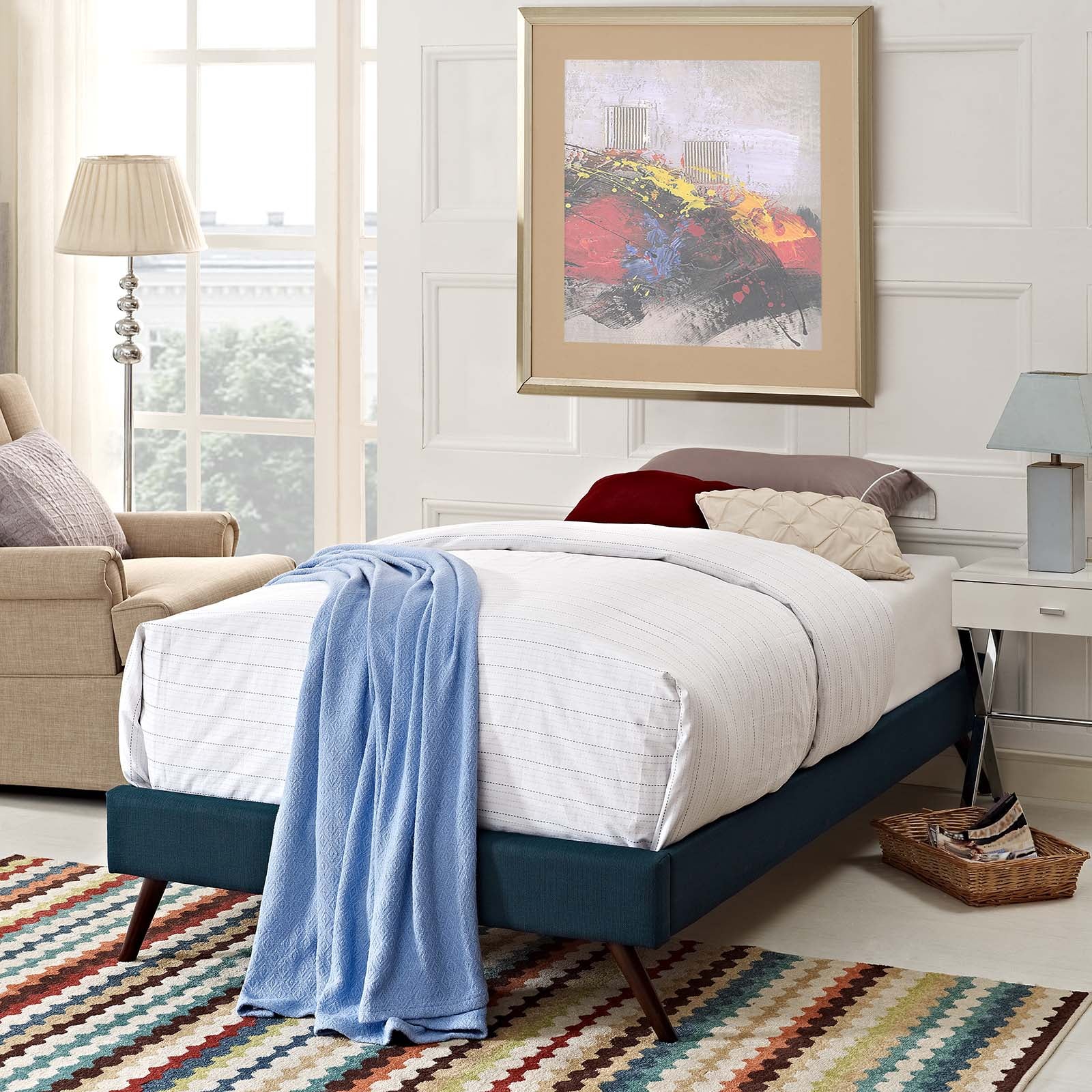 Loryn Fabric Twin Bed Frame with Round Splayed Legs by Modway