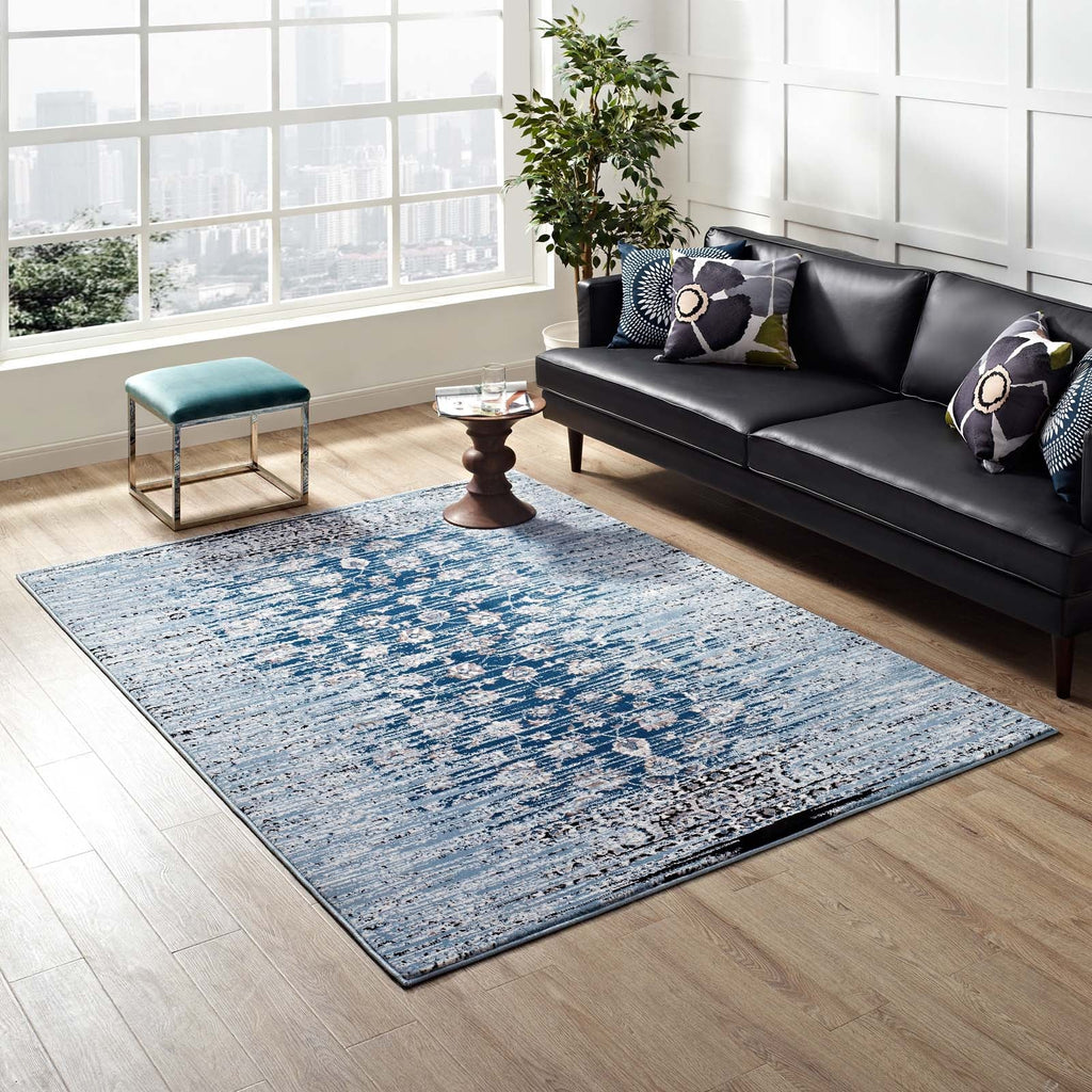 Chiara Distressed Floral Lattice Contemporary 5x8 Area Rug by Modway