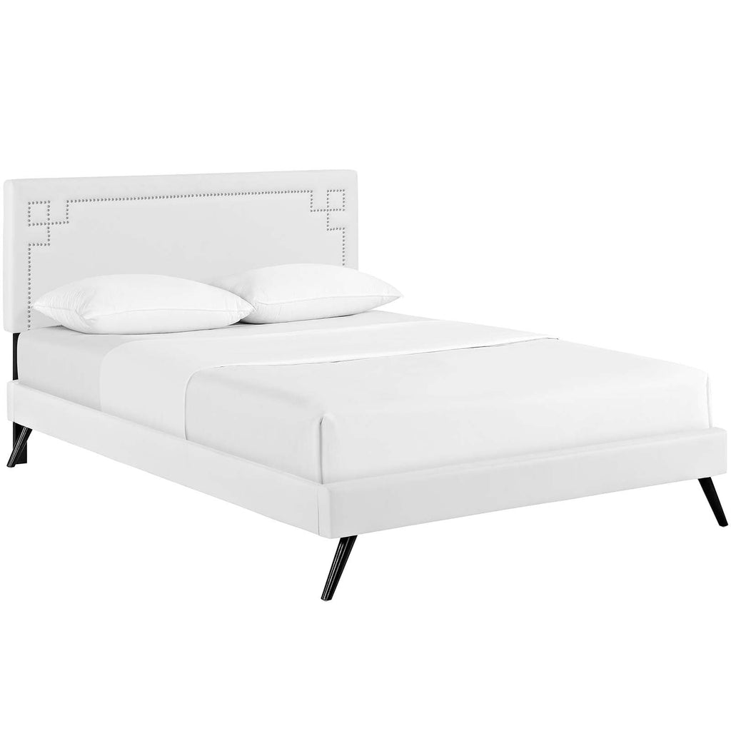 Ruthie Vinyl Queen Platform Bed with Round Splayed Legs by Modway