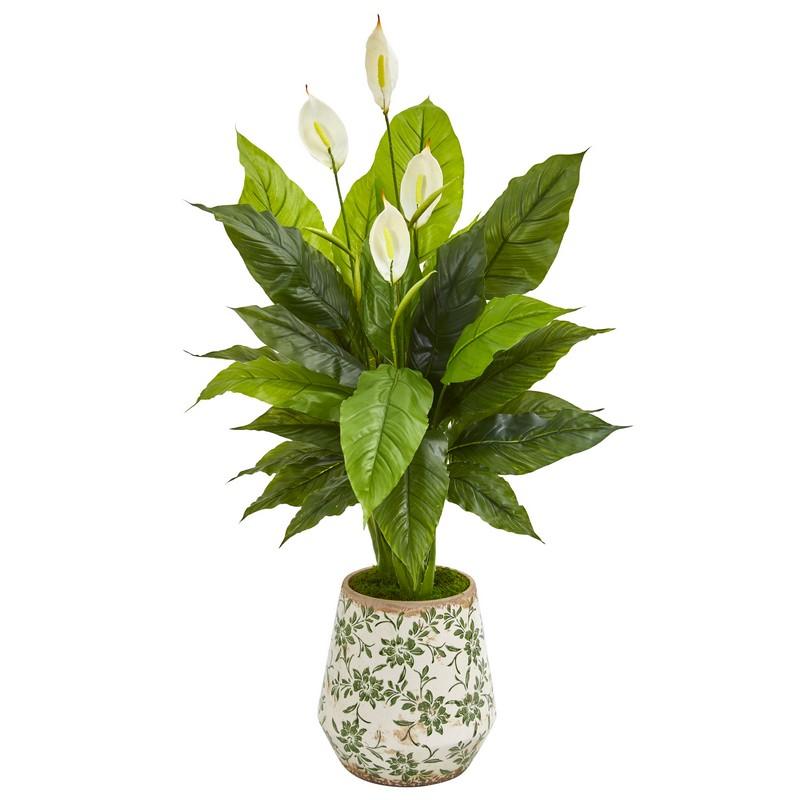 49" Spathiphyllum Artificial Plant In Decorative Planter (Real Touch)