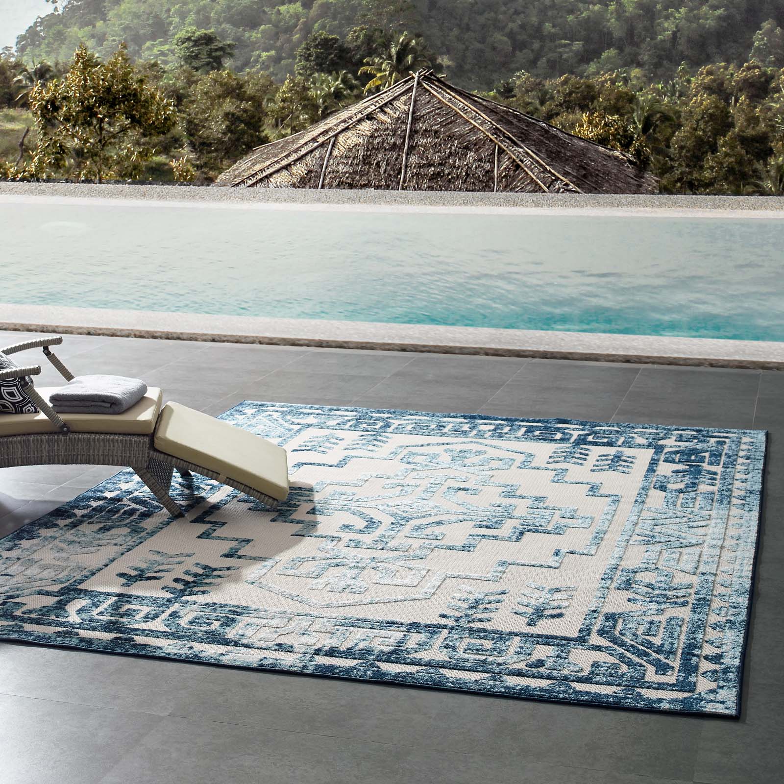Reflect Nyssa Distressed Geometric Southwestern Aztec 8x10 Indoor/Outdoor Area Rug by Modway