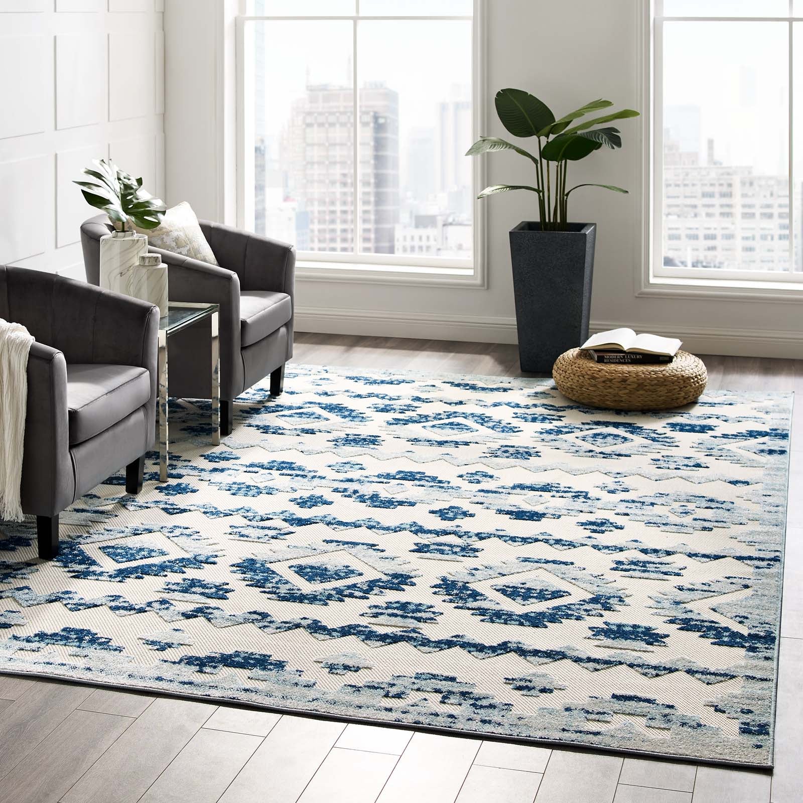Reflect Takara Abstract Diamond Moroccan Trellis 8x10 Indoor and Outdoor Area Rug by Modway