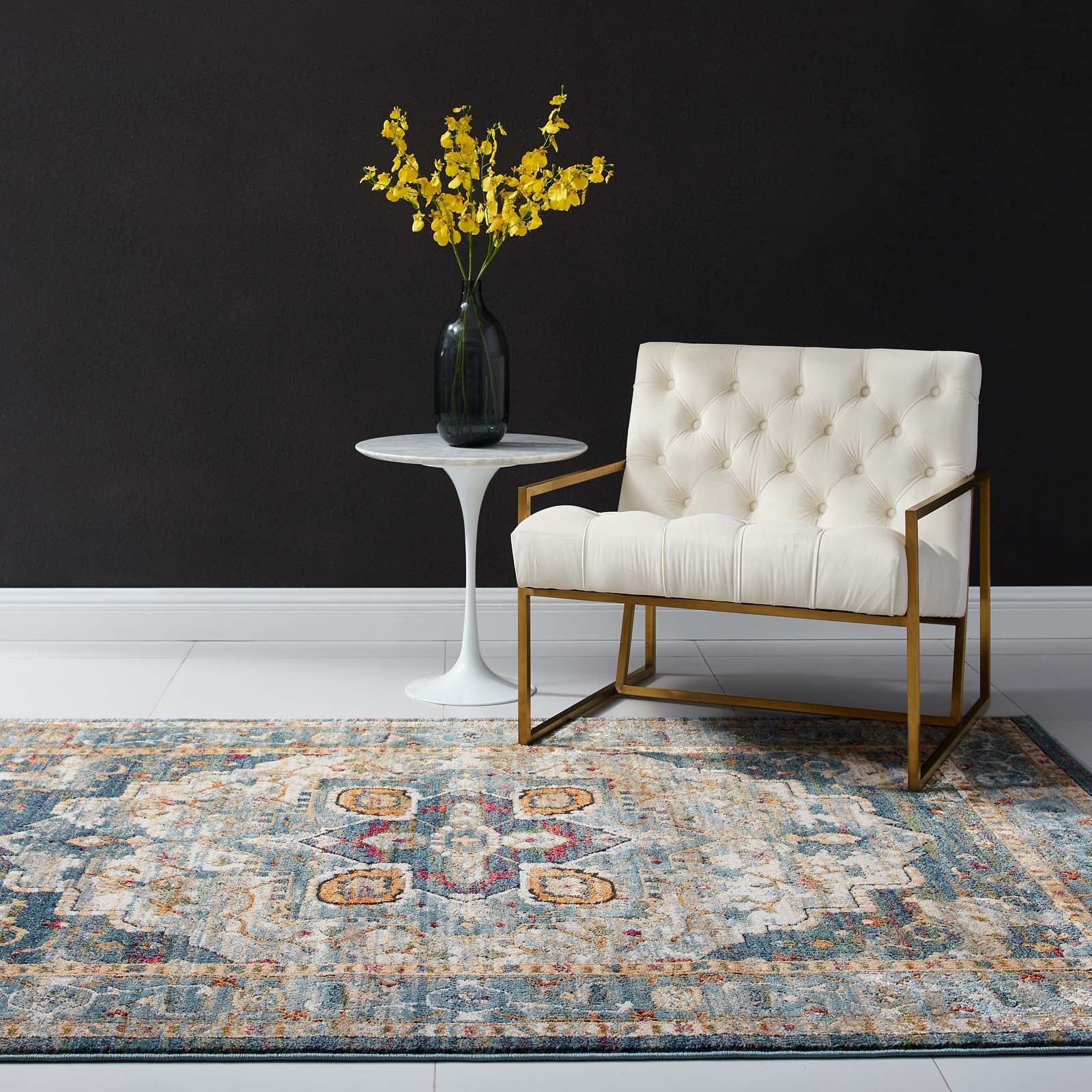 Tribute Diantha Distressed Vintage Floral Vintage Medallion 5x8 Area Rug by Modway