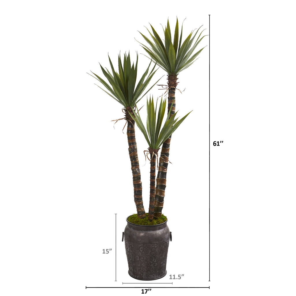 61" Yucca Artificial Tree in Metal Planter