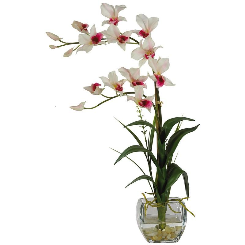 Dendrobium w/Glass Vase Silk Flower Arrangement