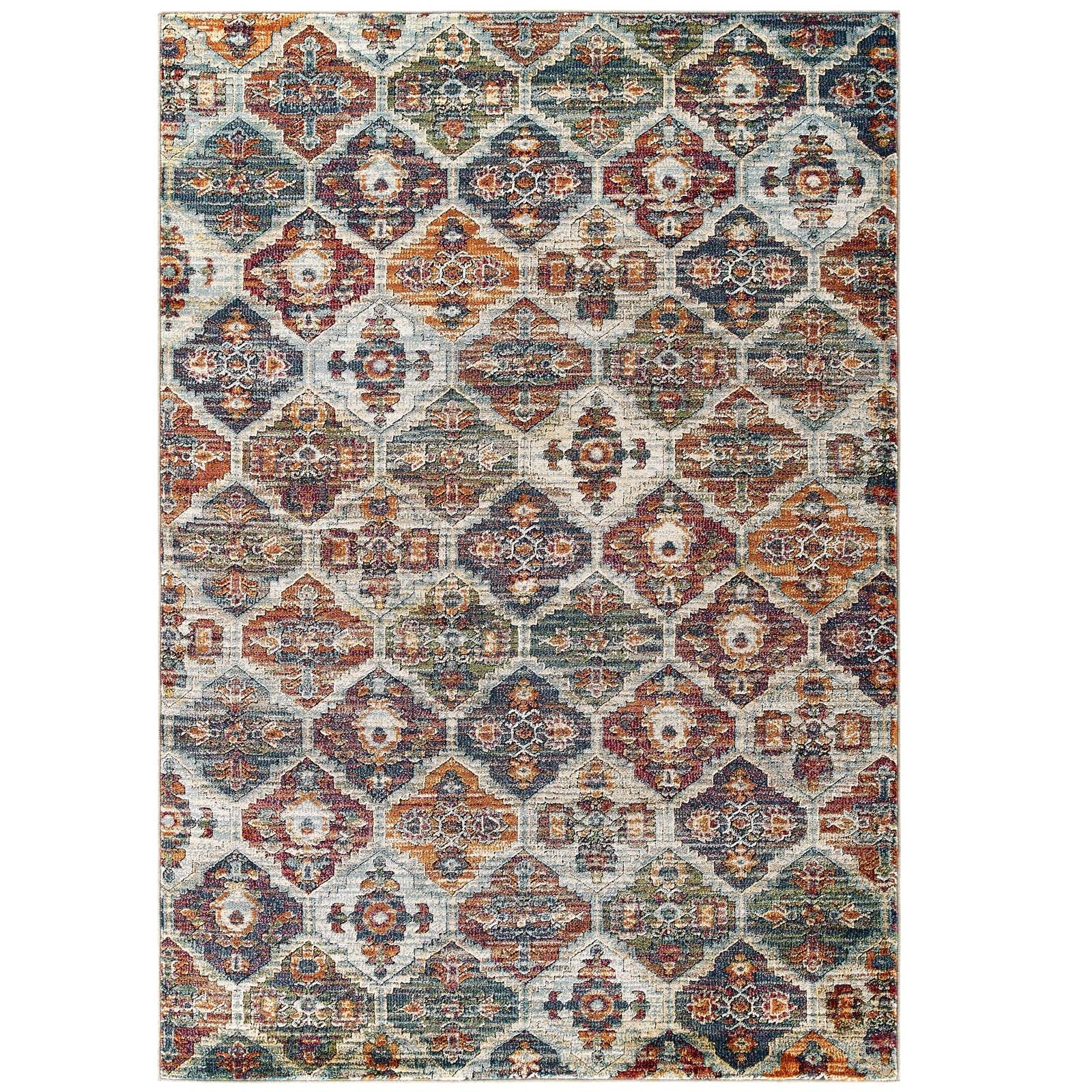 Tribute Azalea Distressed Vintage Floral Lattice 8x10 Area Rug by Modway