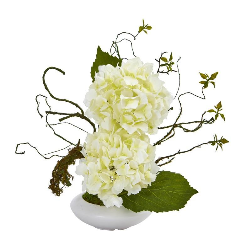 13"  Hydrangea Artificial Arrangement in White Vase