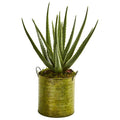 Aloe Artificial Plant in Green Metal Planter