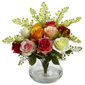 Rose & Maiden Hair Arrangement With Vase 1366-AS By Nearly Natural