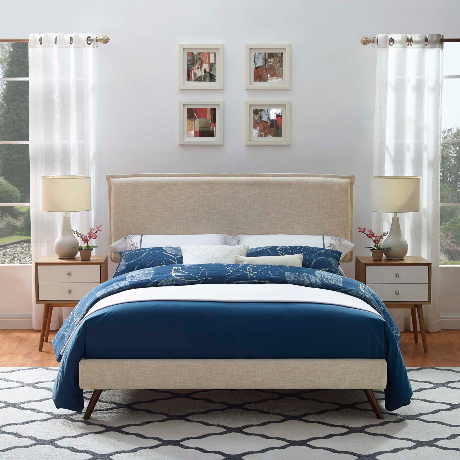 Amaris Fabric Queen Platform Bed with Round Splayed Legs by Modway