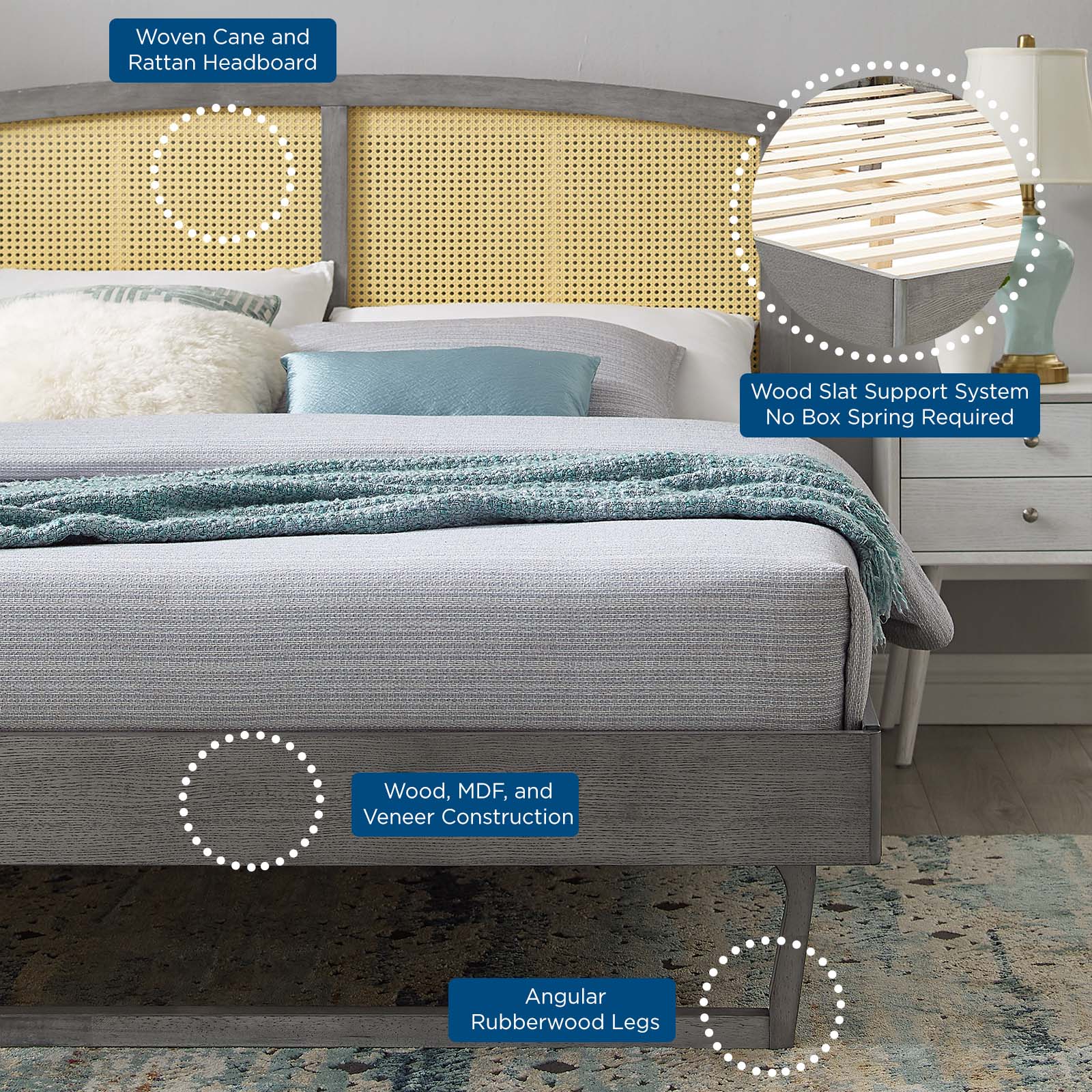 Sierra Cane and Wood Full Platform Bed With Angular Legs by Modway