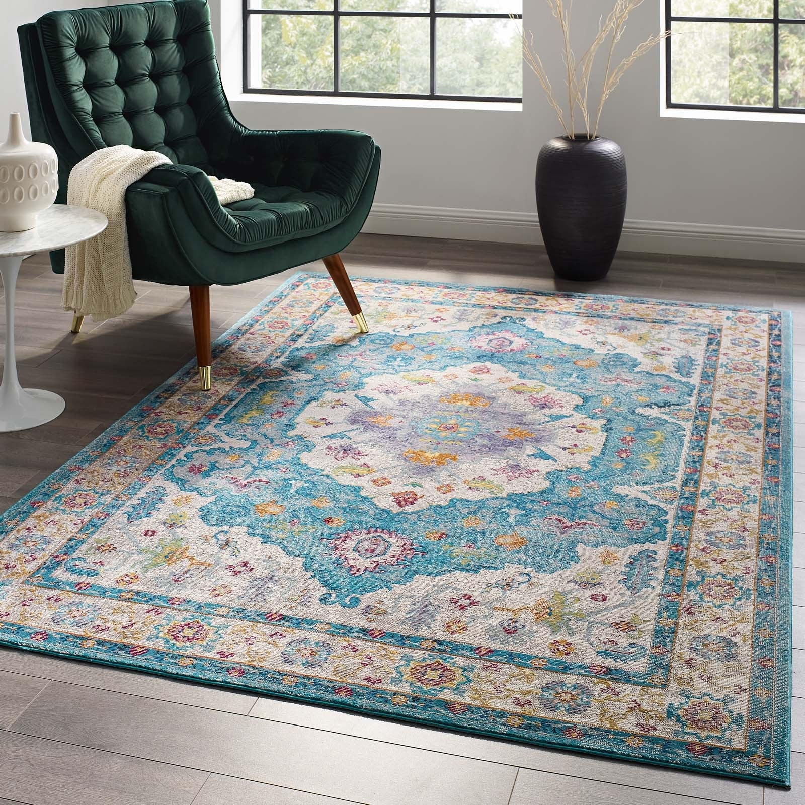 Success Anisah Distressed Floral Vintage Medallion 5x8 Area Rug by Modway