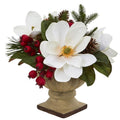 15" Magnolia, Pine and Berries Artificial Arrangement
