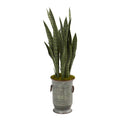 34" Sansevieria Artificial Plant in Vintage Metal Planter
