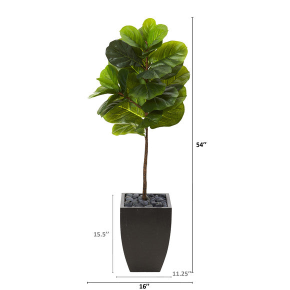 4.5' Fiddle Leaf Artificial Tree in Black Planter (Real Touch)