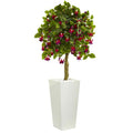 4' Fuschia Artificial Tree in White Tower Planter