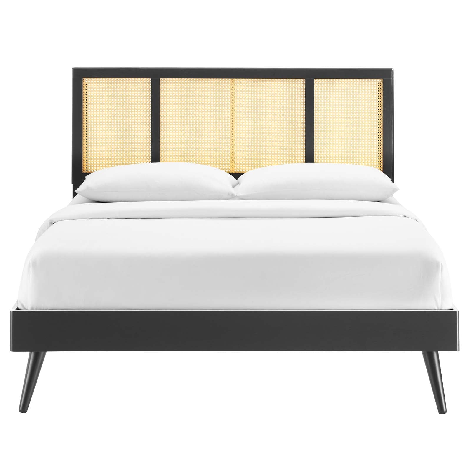 Kelsea Cane and Wood King Platform Bed With Splayed Legs by Modway