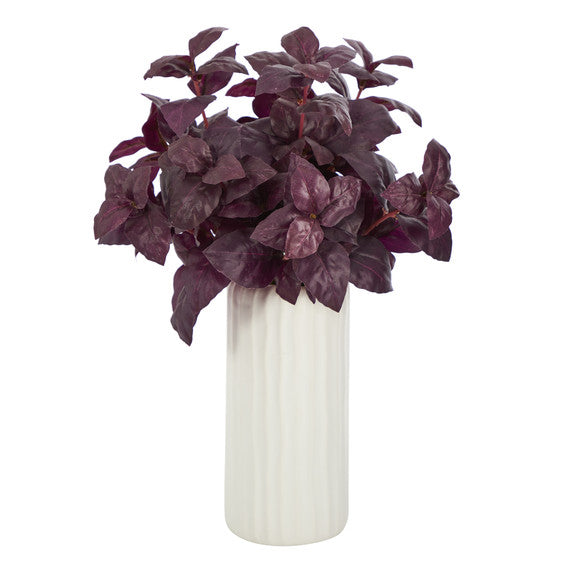 15" Basil Artificial Plant in White Planter