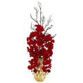 Red Phalaenopsis Orchid Artificial Arrangement in Gold Vase