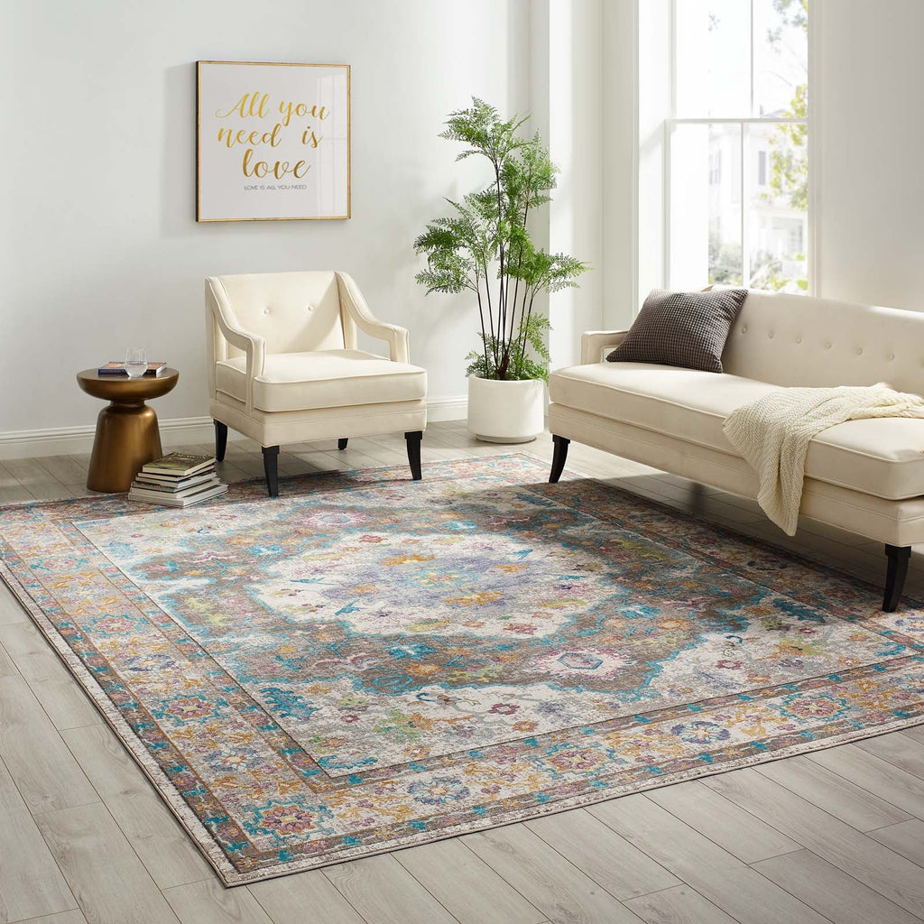 Success Anisah Distressed Floral Vintage Medallion 8x10 Area Rug by Modway