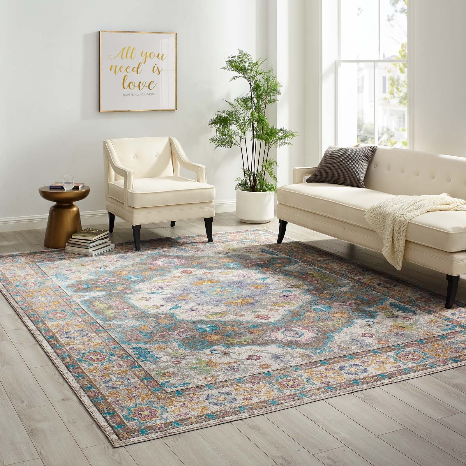 Success Anisah Distressed Floral Vintage Medallion 8x10 Area Rug by Modway