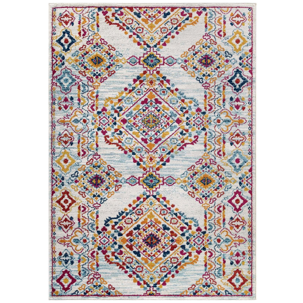 Entourage Khalida Distressed Vintage Floral Lattice 5x8 Area Rug by Modway