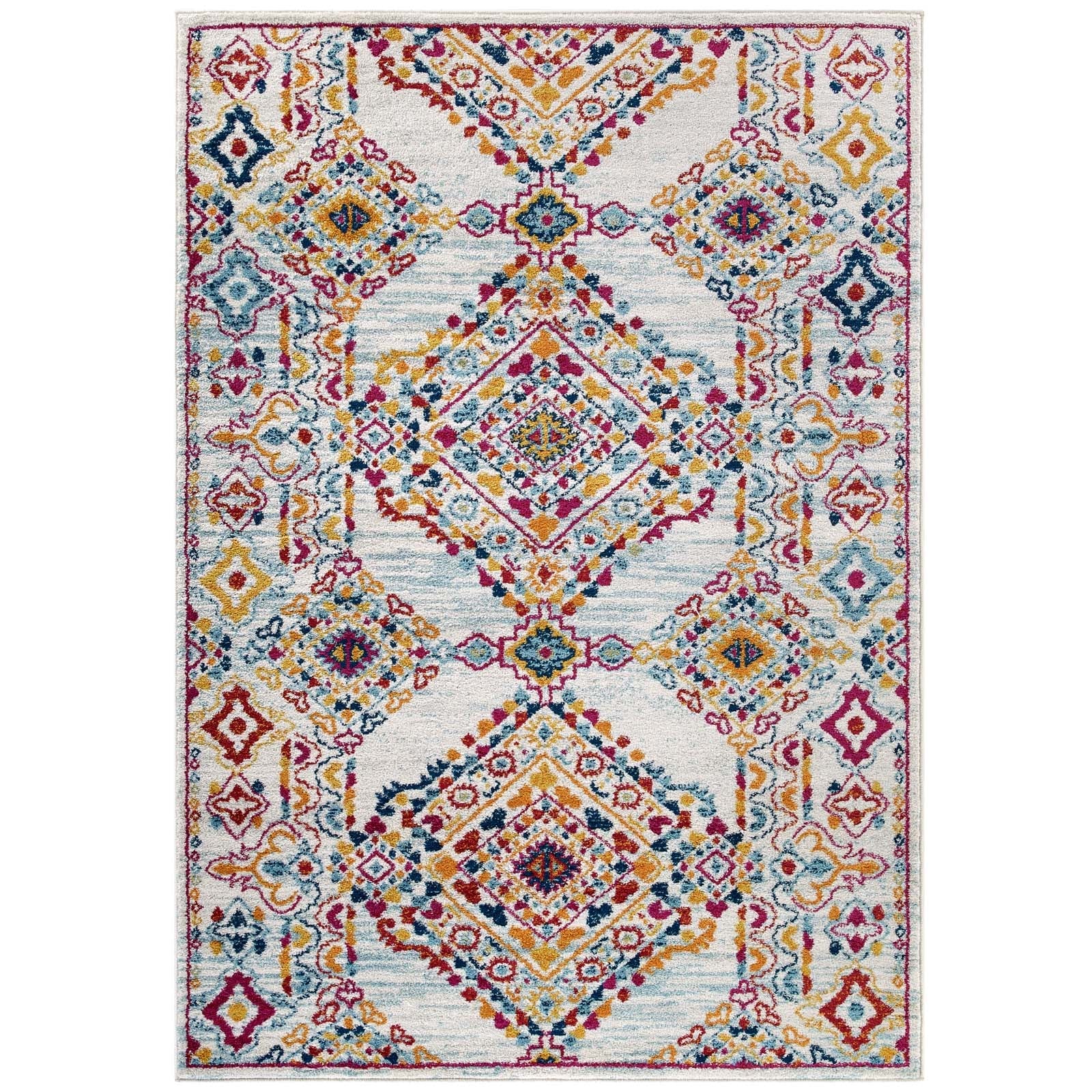 Entourage Khalida Distressed Vintage Floral Lattice 5x8 Area Rug by Modway