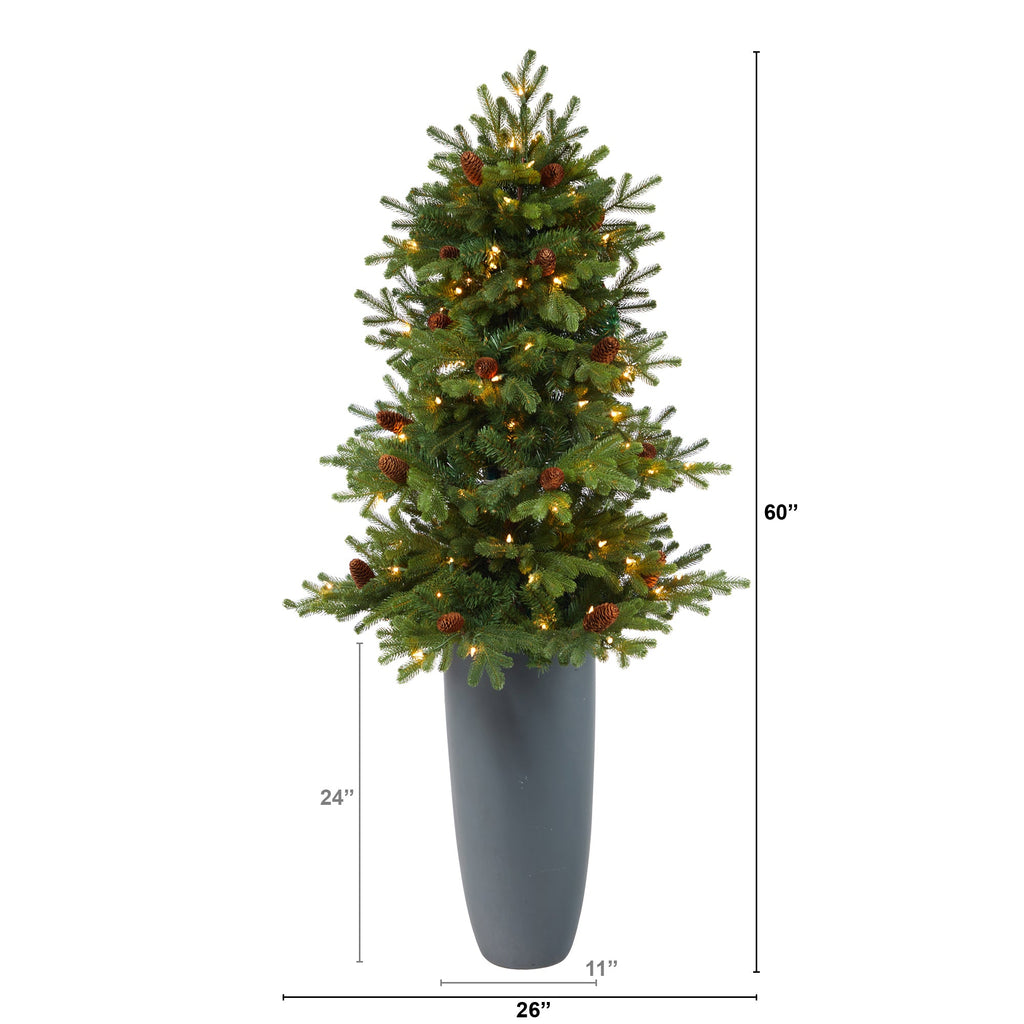 5' Yukon Mountain Fir Artificial Christmas Tree w/ 100 Clear Lights, Pine Cones