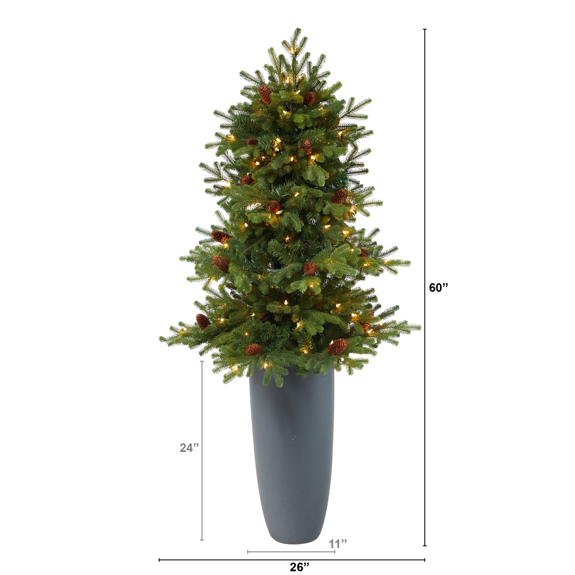 5' Yukon Mountain Fir Artificial Christmas Tree w/ 100 Clear Lights, Pine Cones