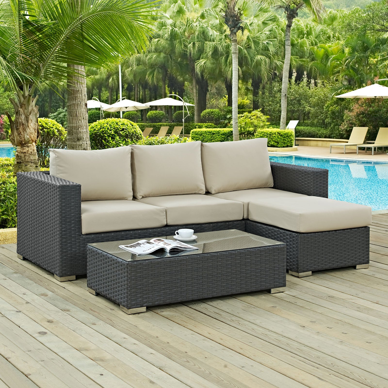 Sojourn 3 Piece Outdoor Patio Sunbrella¨ Sectional Set by Modway