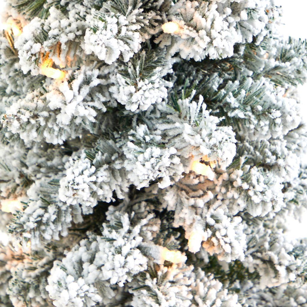 3.5' Flocked Pencil Artificial Christmas Tree w/ 50 Clear Lights & 132 Bendable