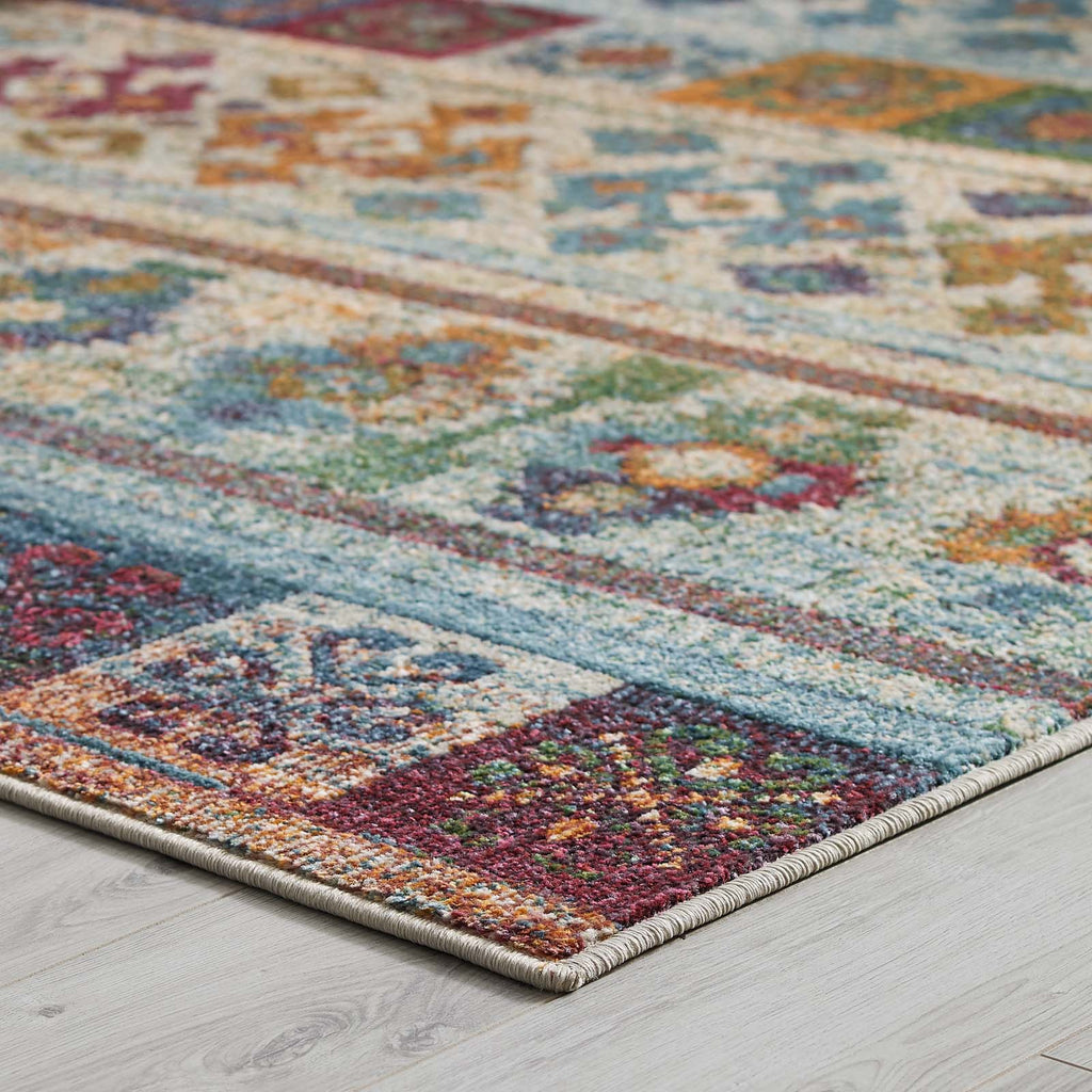 Tribute Nala Distressed Vintage Floral Lattice 8x10 Area Rug by Modway
